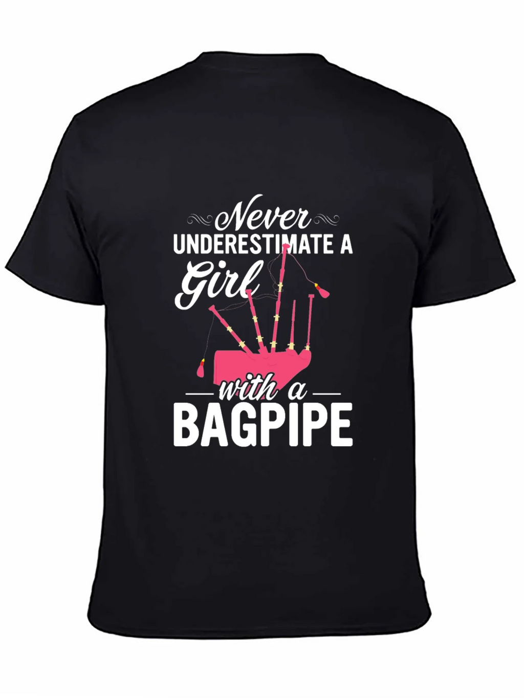 Never Underestimate Girl with Bagpipe Black T-Shirt product image 4