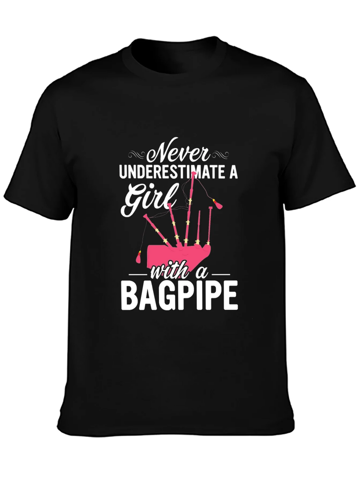 Never Underestimate Girl with Bagpipe Black T-Shirt product image 3