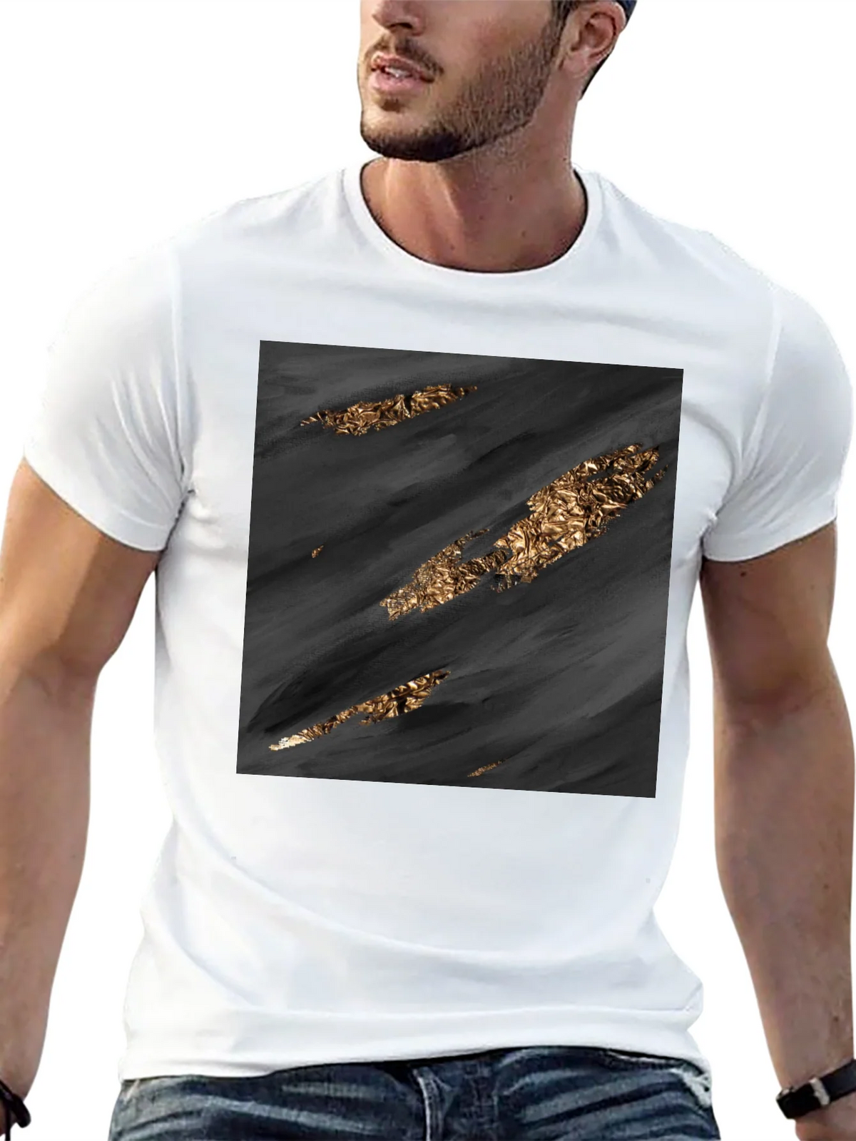Stylish Black Tee with Abstract Gold Detail product image 12