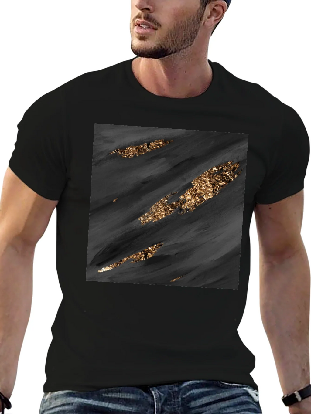 Stylish Black Tee with Abstract Gold Detail product image 6