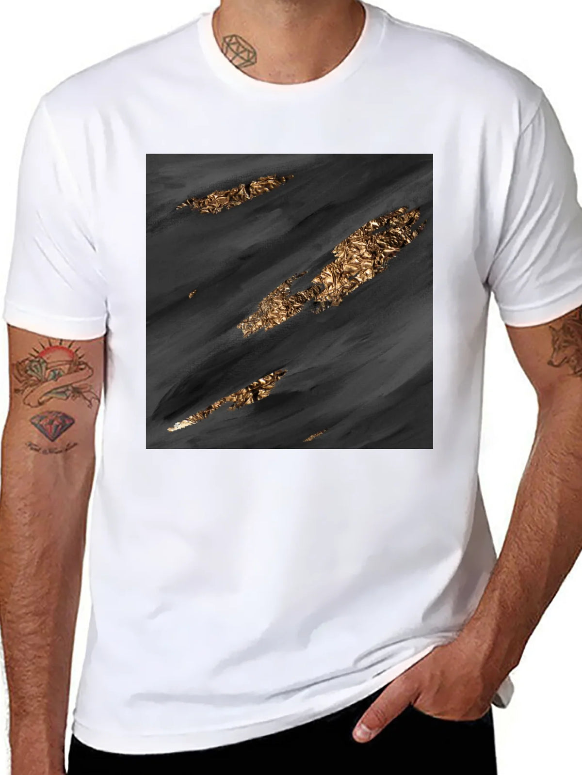 Stylish Black Tee with Abstract Gold Detail product image 7
