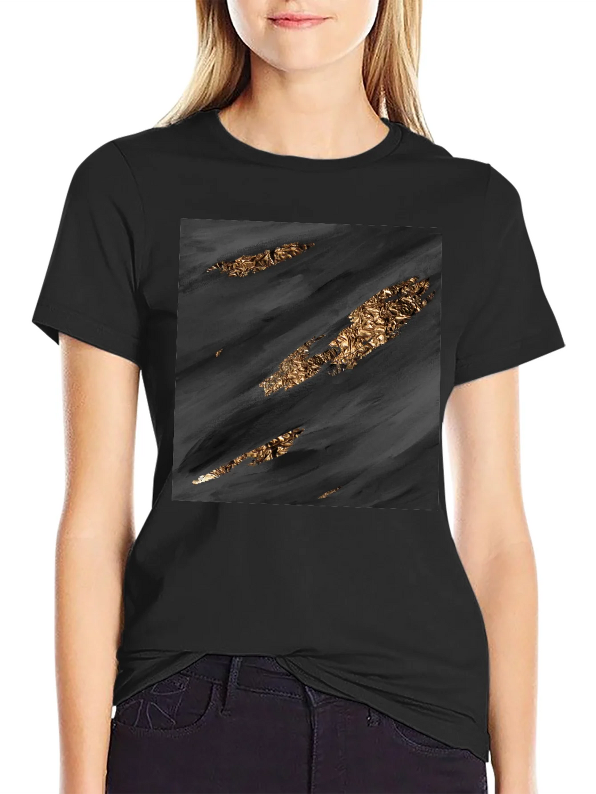 Stylish Black Tee with Abstract Gold Detail product image 2