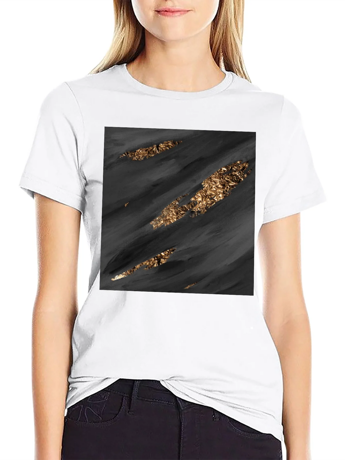 Stylish Black Tee with Abstract Gold Detail product image 8