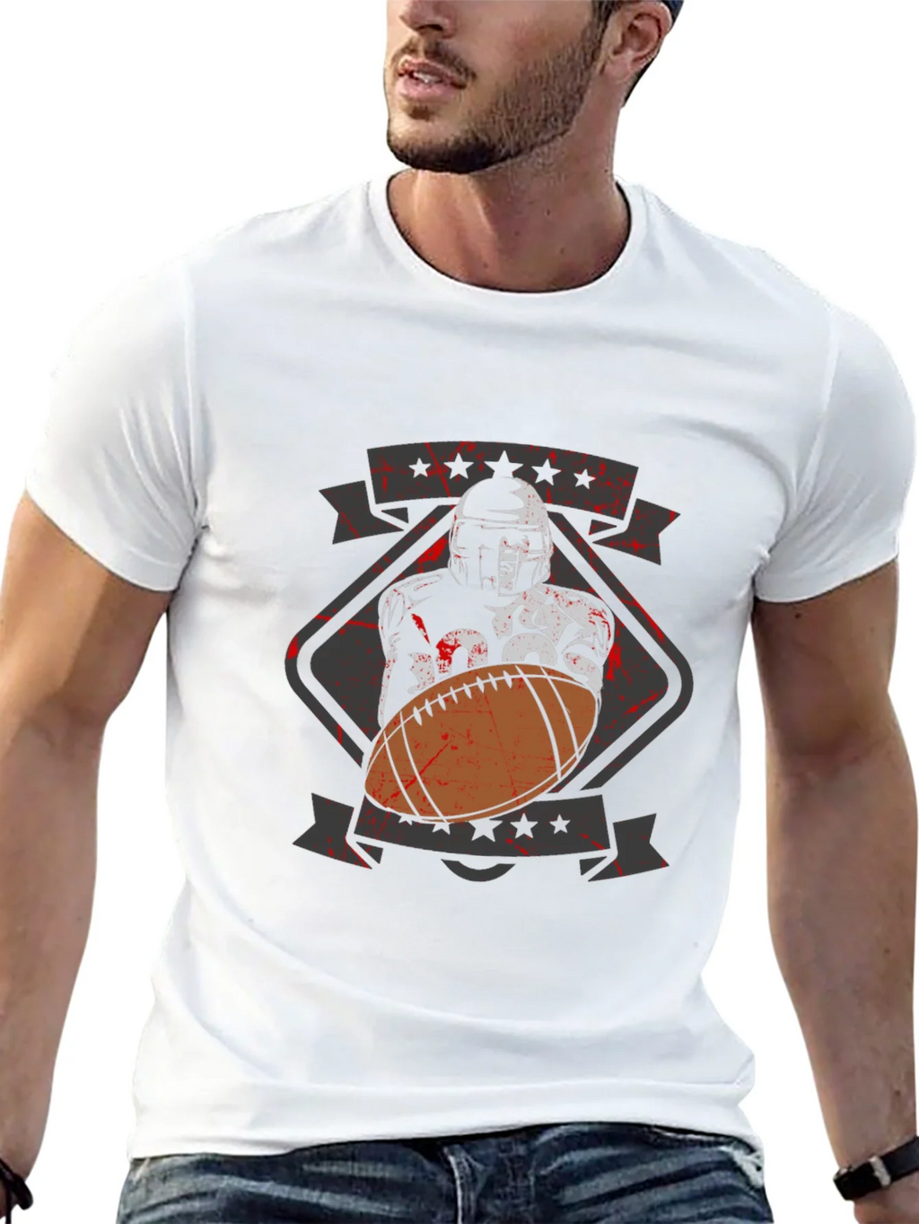 Football Player Graphic T-Shirt - Black Cotton Tee product image 12
