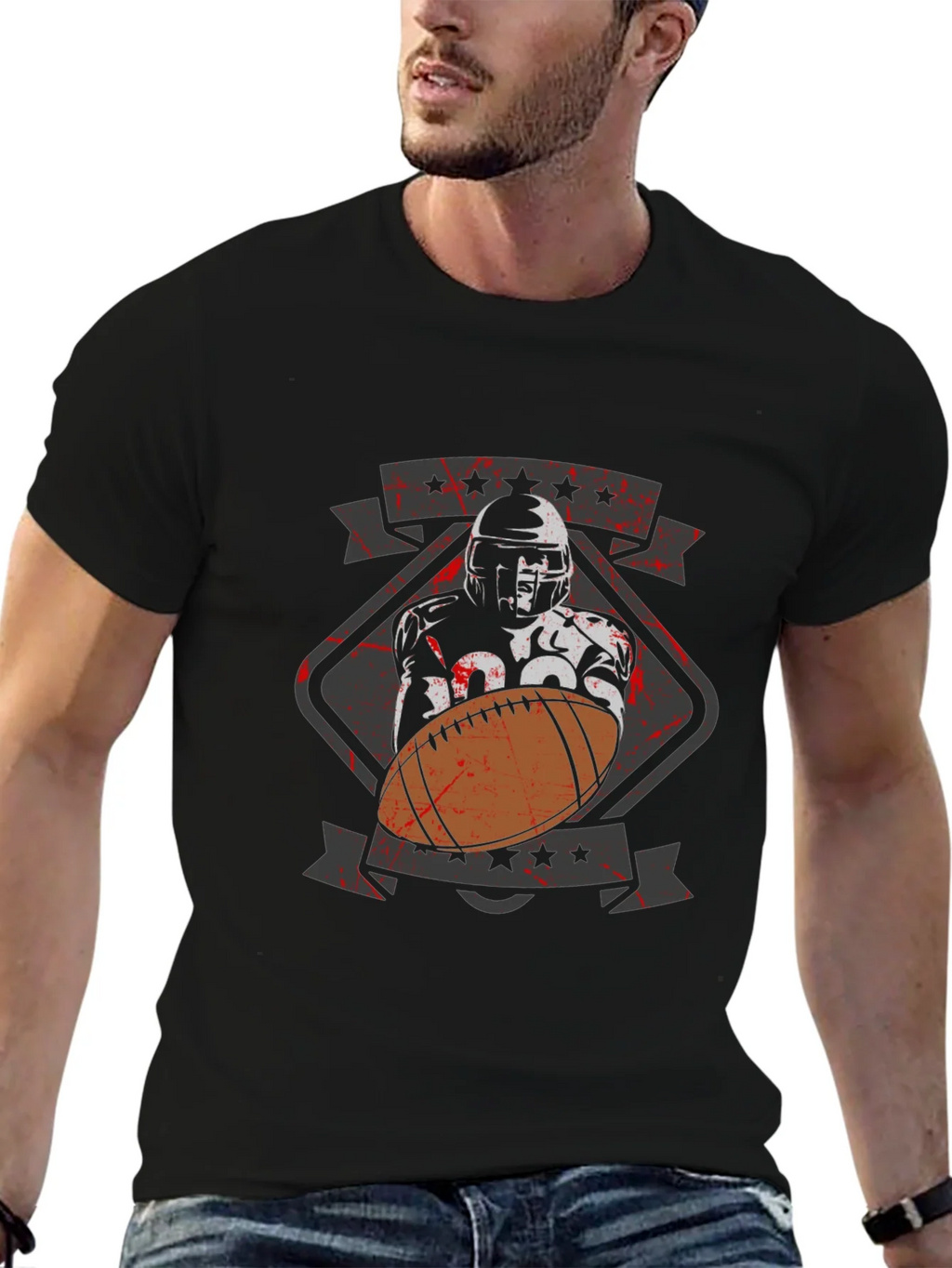Football Player Graphic T-Shirt - Black Cotton Tee product image 6