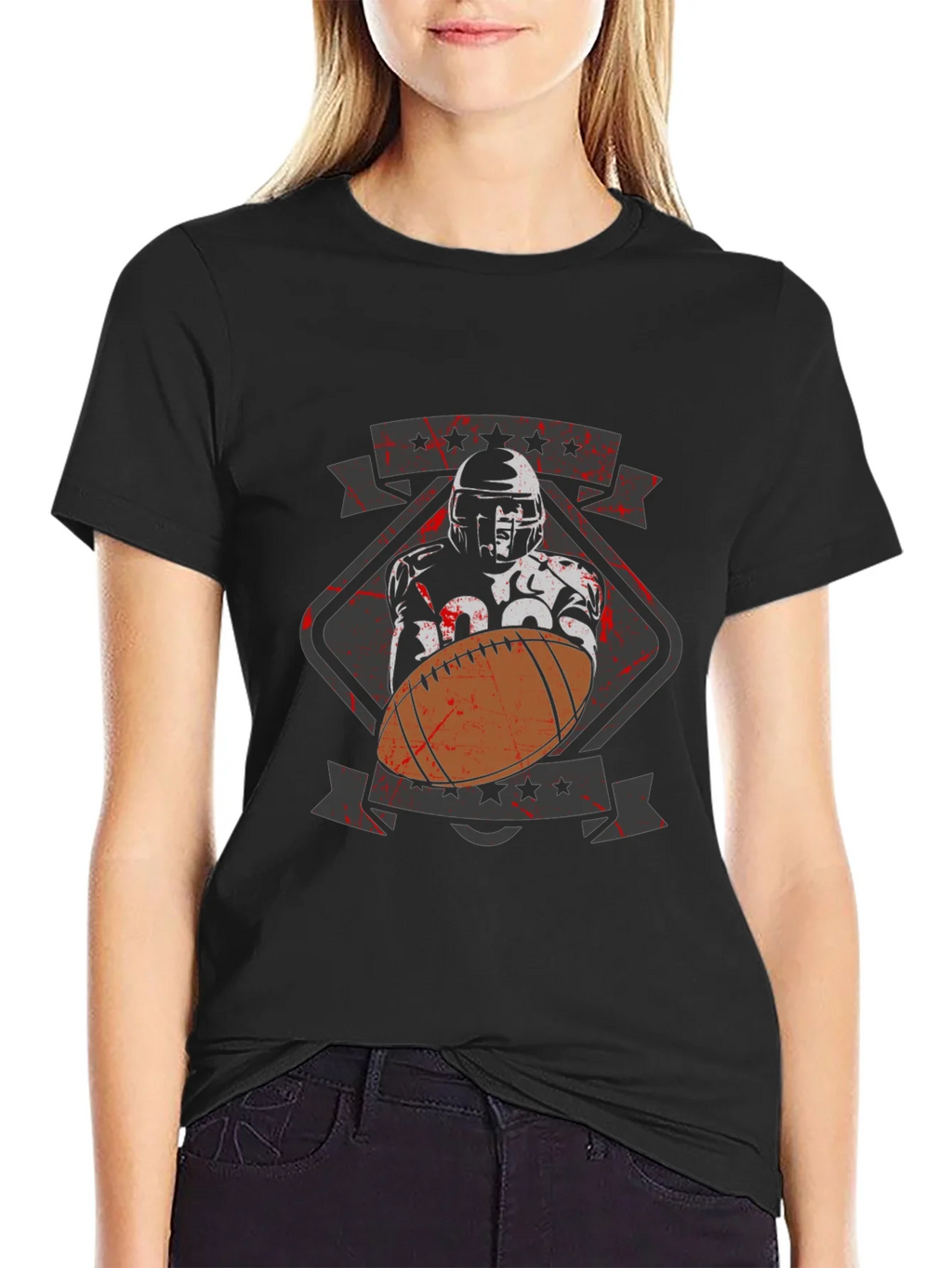 Football Player Graphic T-Shirt - Black Cotton Tee product image 2