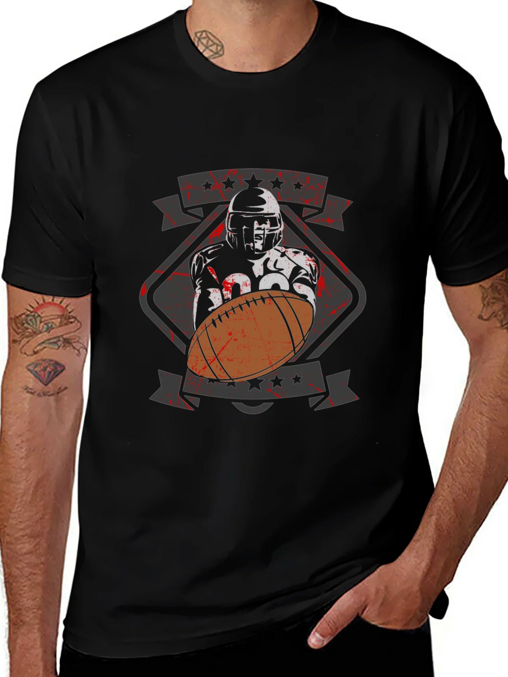 Football Player Graphic T-Shirt - Black Cotton Tee product image 1