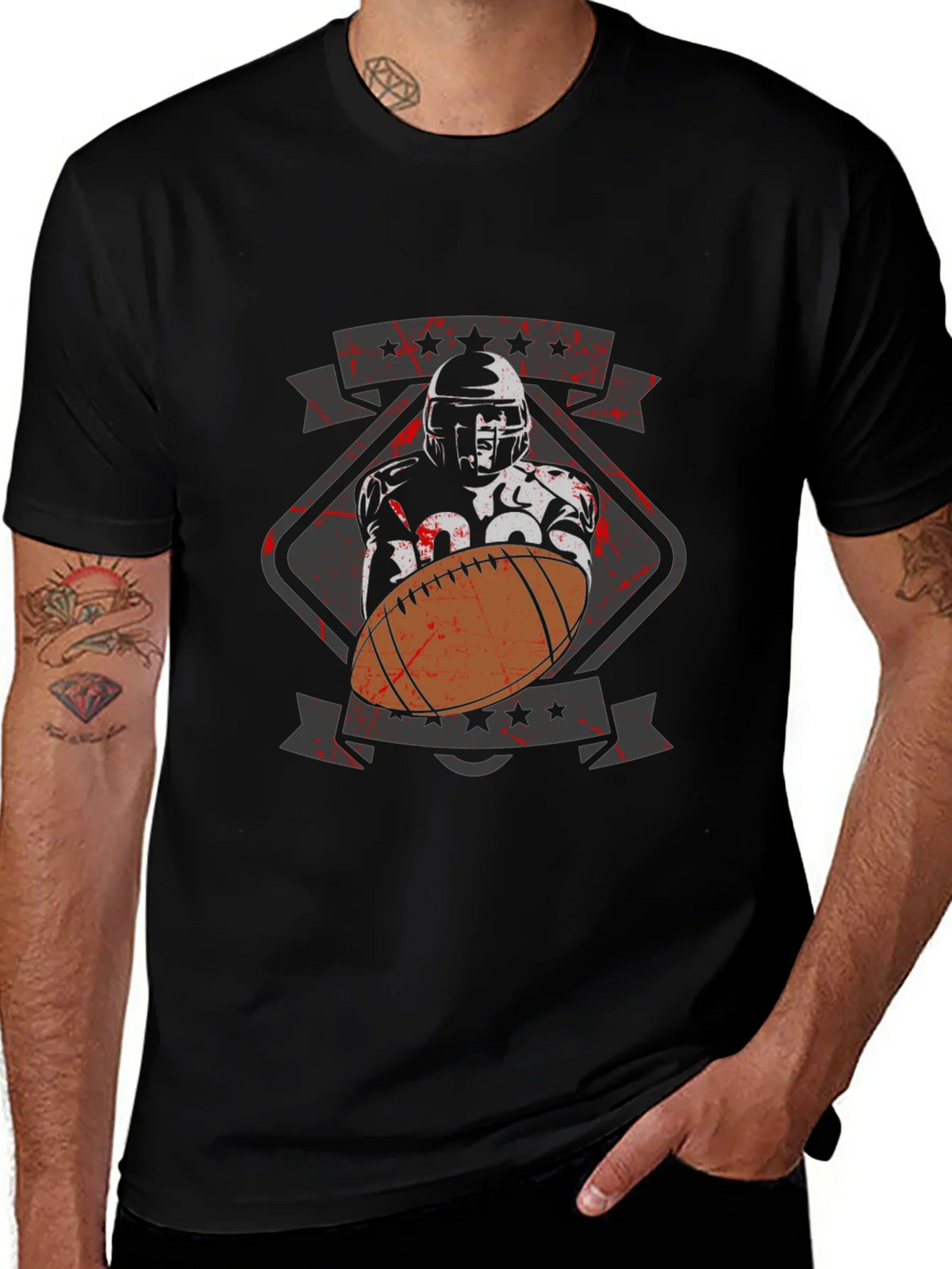 Football Player Graphic T-Shirt - Black Cotton Tee product image 1