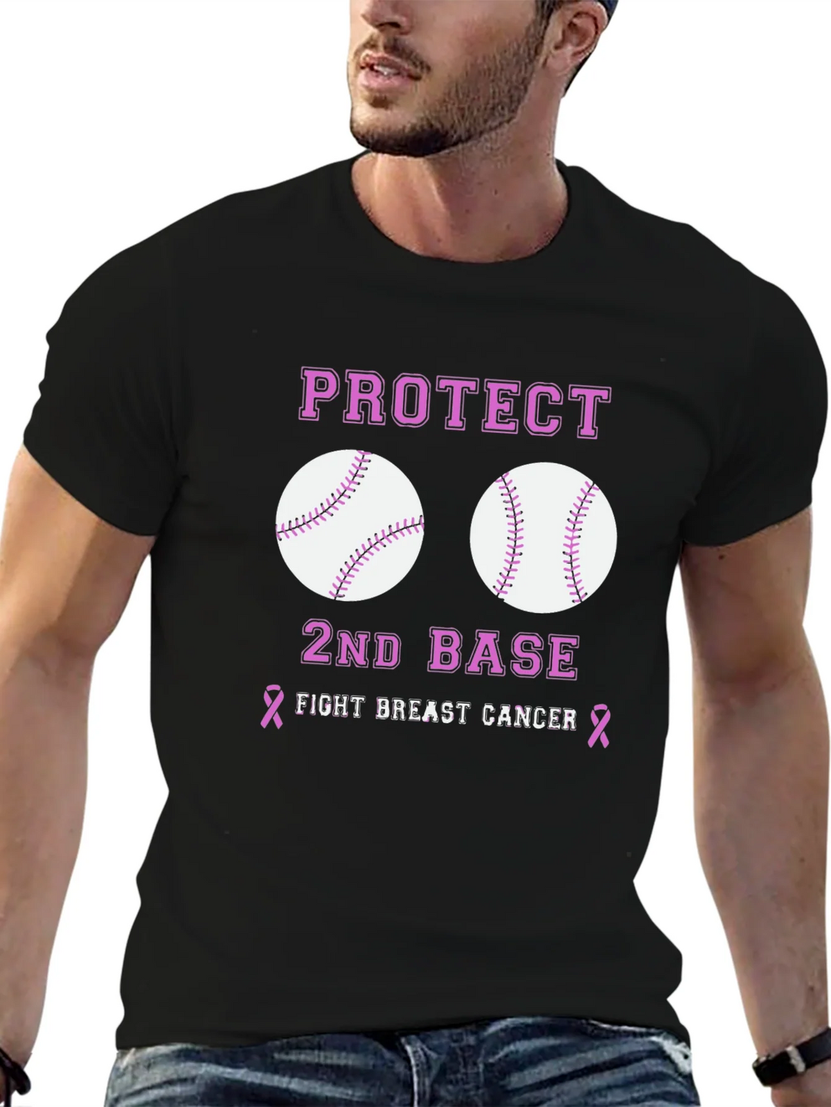 Protect 2nd Base Breast Cancer Awareness T-Shirt product image 4