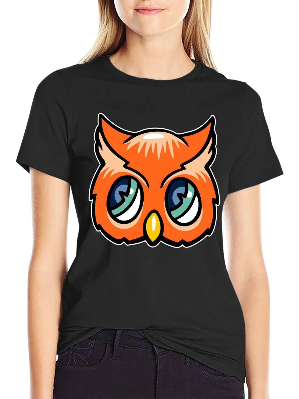 Cute Cartoon Owl Graphic Tee - Black product image 2