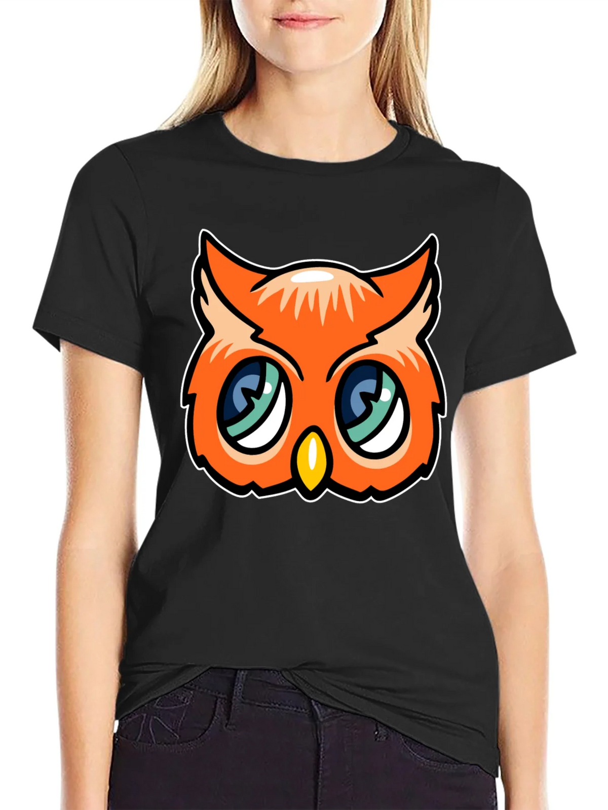Cute Cartoon Owl Graphic Tee - Black product image 2
