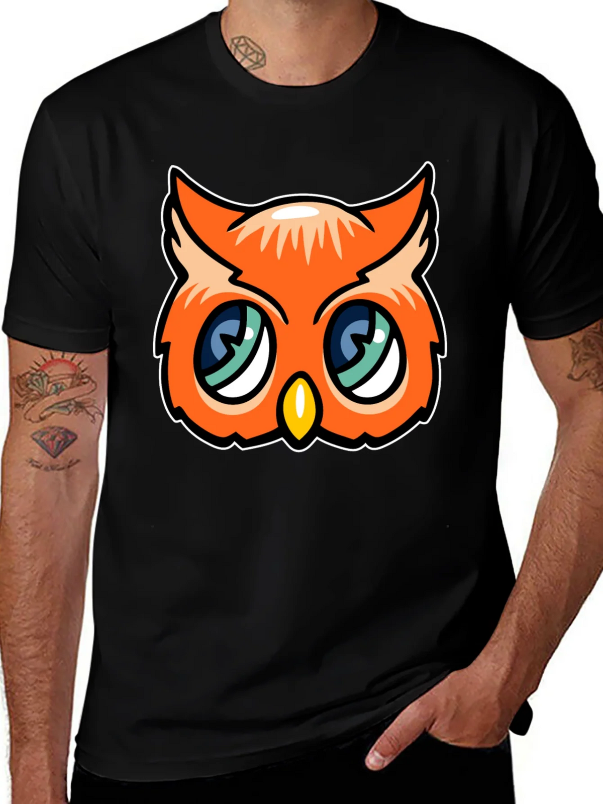 Cute Cartoon Owl Graphic Tee - Black product image 1