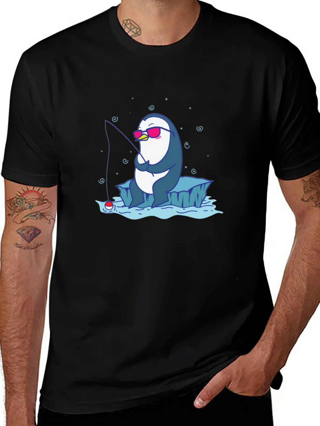 Cool Penguin Fishing T-Shirt product image 1