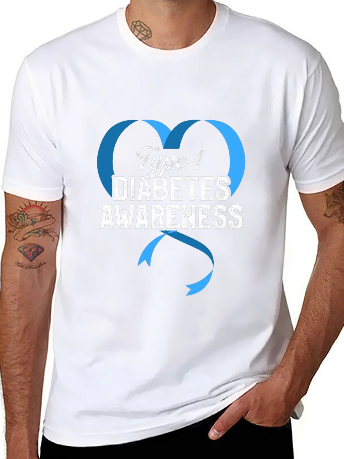 Type 1 Diabetes Awareness Ribbon Heart T-Shirt product image 7