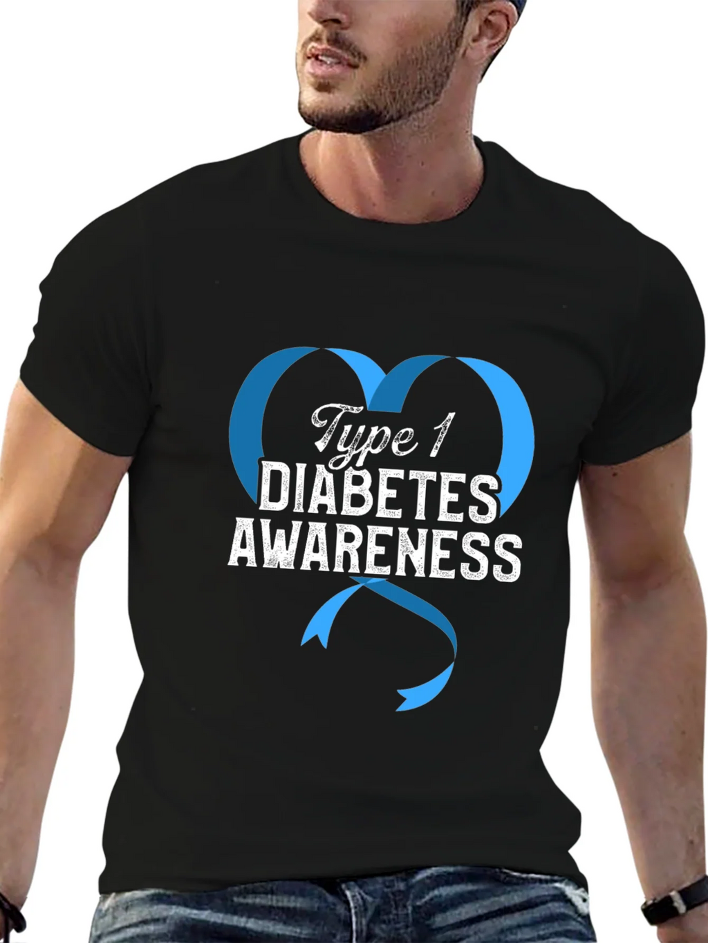 Type 1 Diabetes Awareness Ribbon Heart T-Shirt product image 6