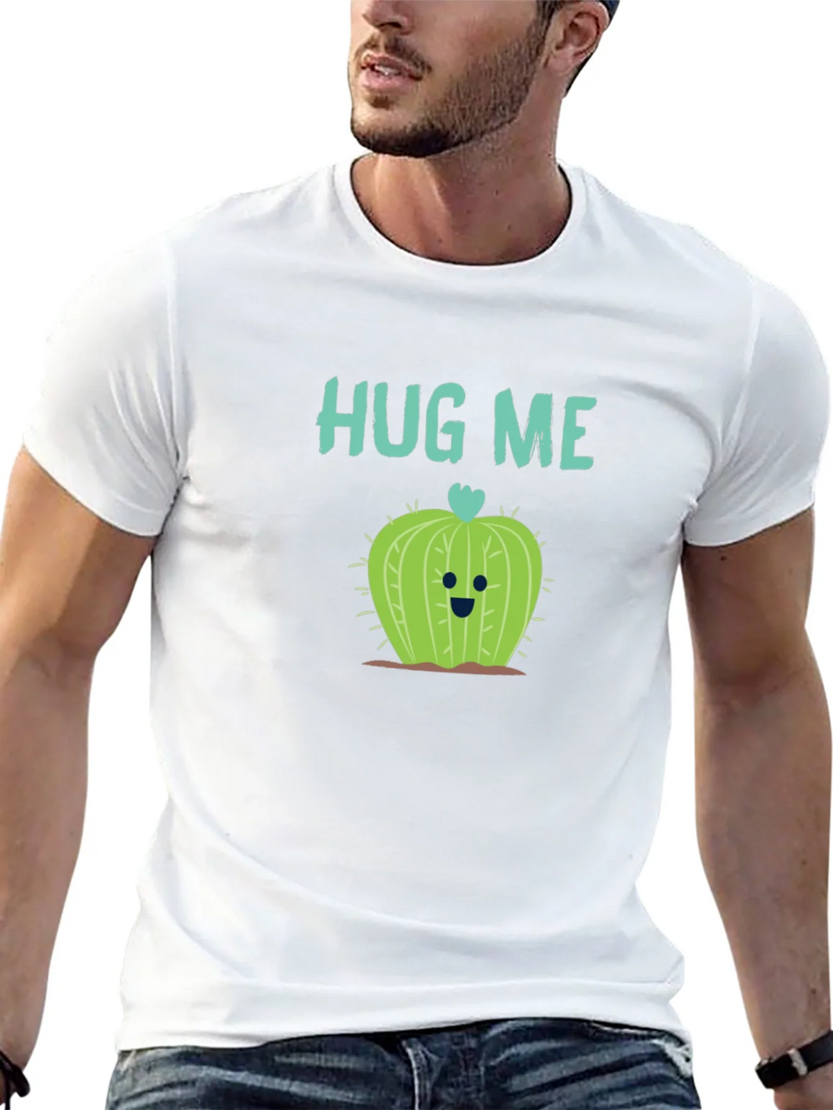 Hug Me Cactus T-Shirt - Black Crew Neck Soft Cotton product image 12
