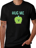 Hug Me Cactus T-Shirt - Black Crew Neck Soft Cotton product image 1