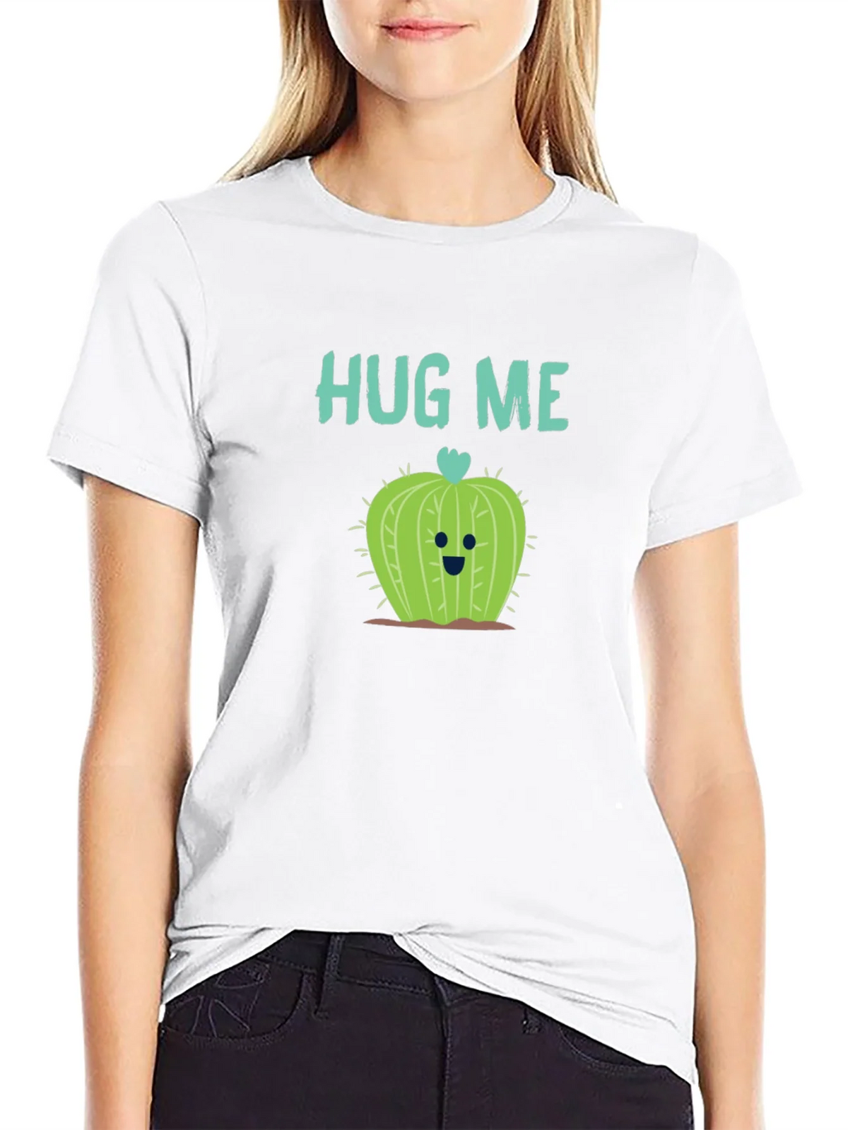 Hug Me Cactus T-Shirt - Black Crew Neck Soft Cotton product image 8