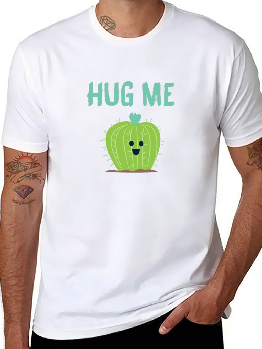 Hug Me Cactus T-Shirt - Black Crew Neck Soft Cotton product image 7