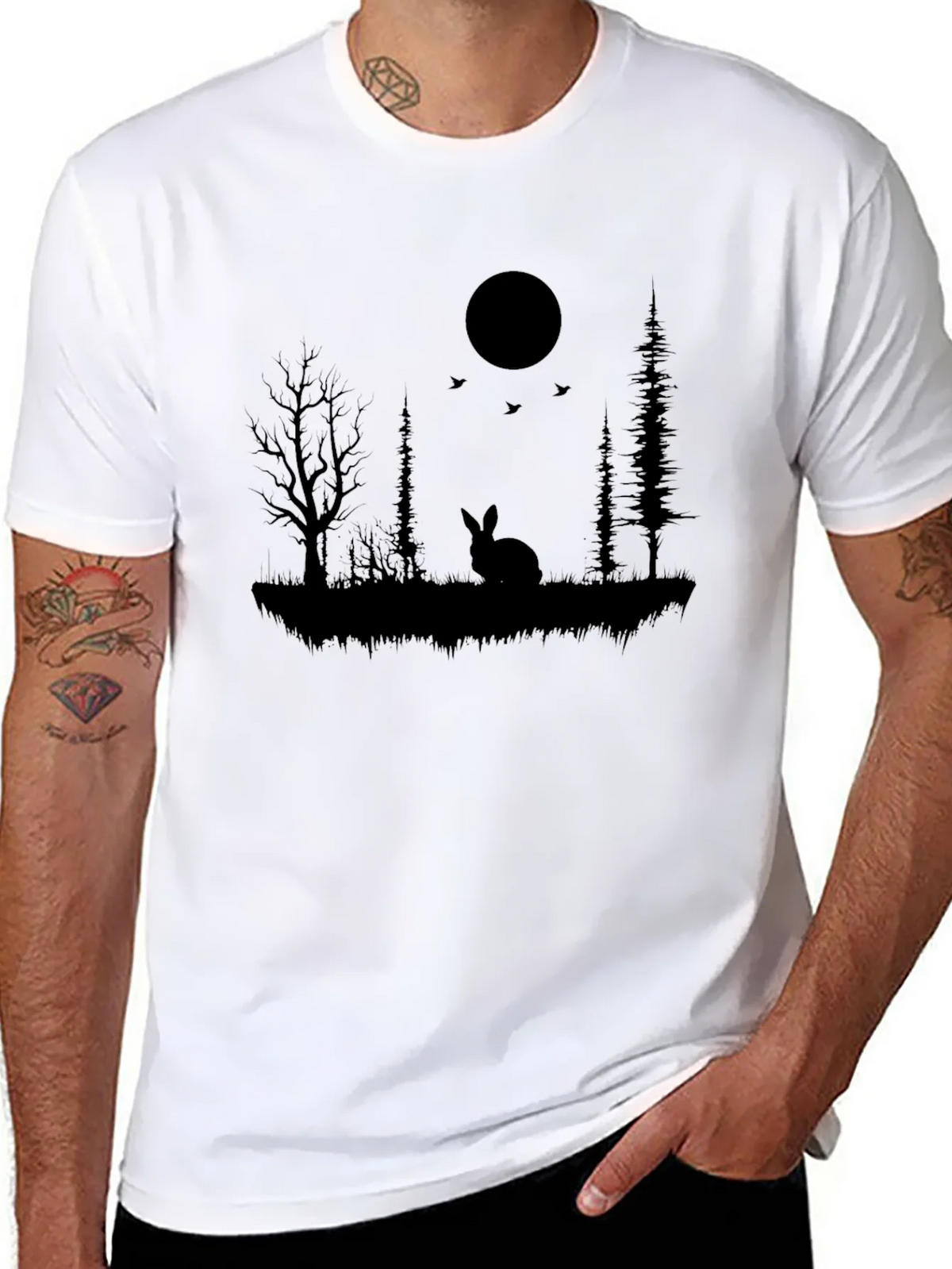 Silhouette Rabbit & Moon Graphic Black T-Shirt product image 5