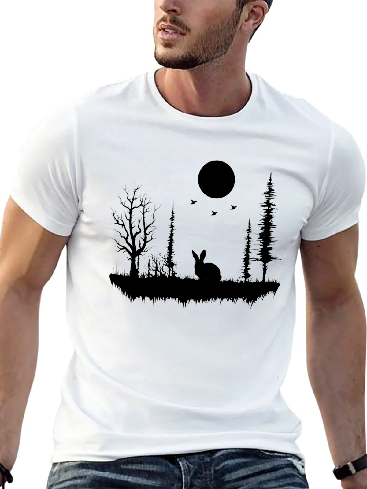 Silhouette Rabbit & Moon Graphic Black T-Shirt product image 9