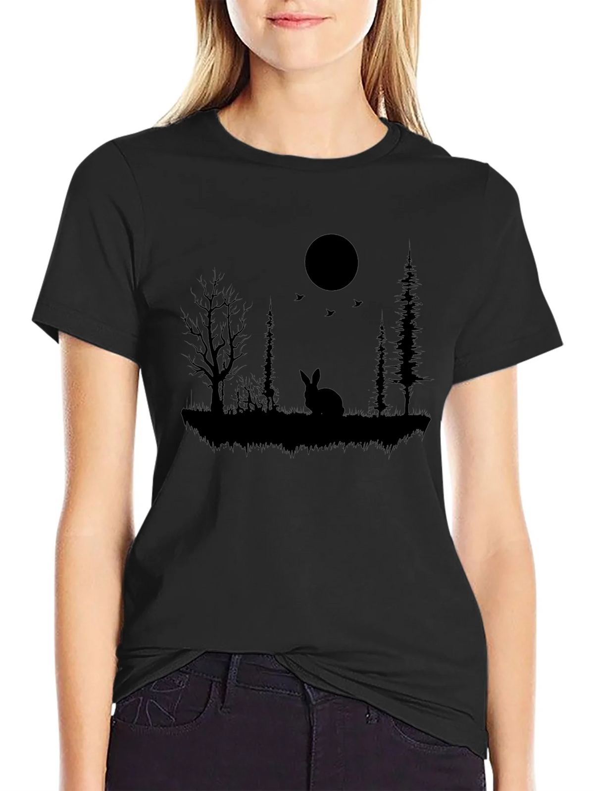Silhouette Rabbit & Moon Graphic Black T-Shirt product image 2