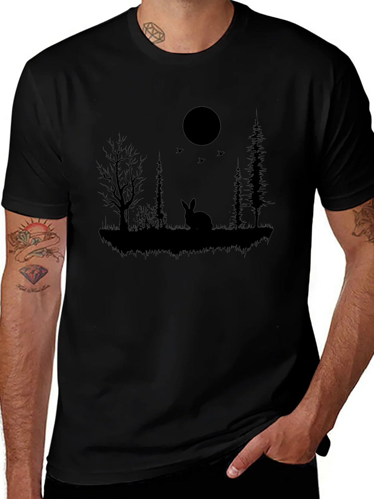 Silhouette Rabbit & Moon Graphic Black T-Shirt product image 1
