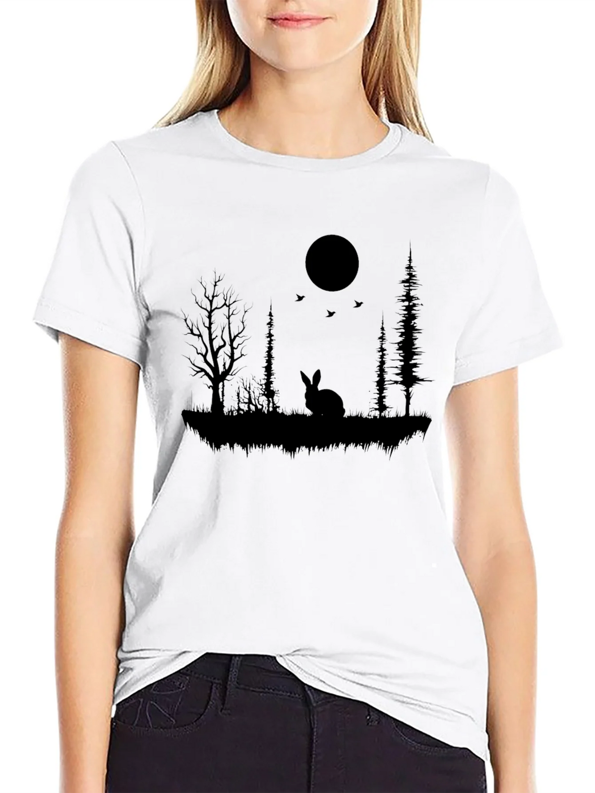 Silhouette Rabbit & Moon Graphic Black T-Shirt product image 6