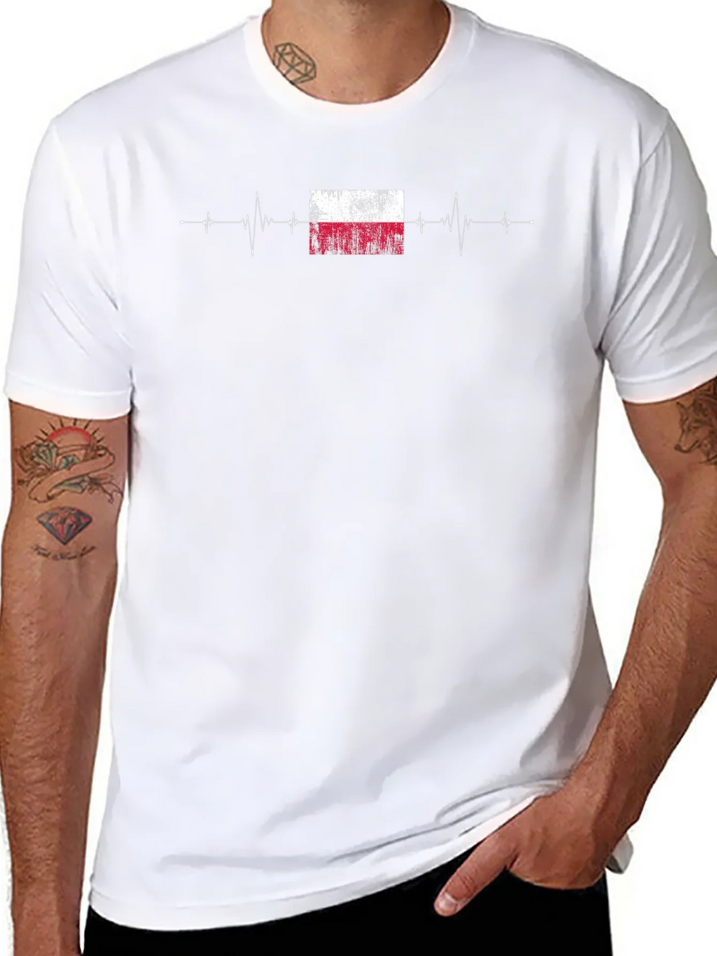Poland Flag Heartbeat T-Shirt - Black product image 4