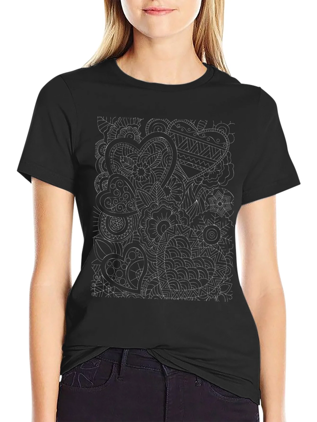 Abstract Heart Print Black T-Shirt product image 2