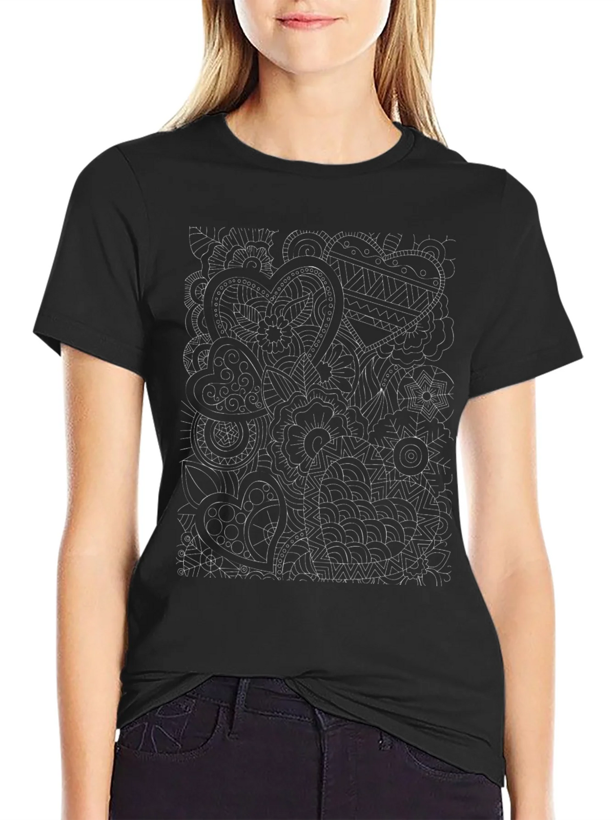 Abstract Heart Print Black T-Shirt product image 2