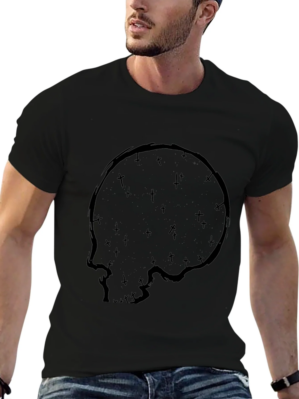 Skull & Crosses Graphic Print Black T-Shirt product image 6