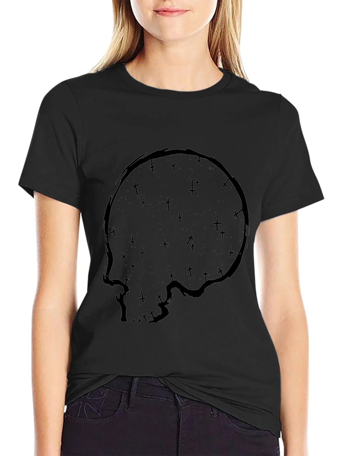 Skull & Crosses Graphic Print Black T-Shirt product image 2