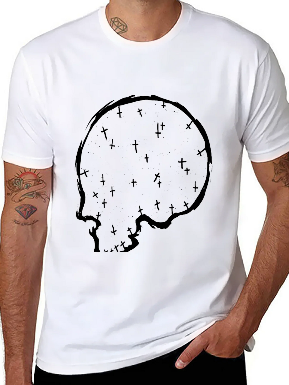 Skull & Crosses Graphic Print Black T-Shirt product image 7