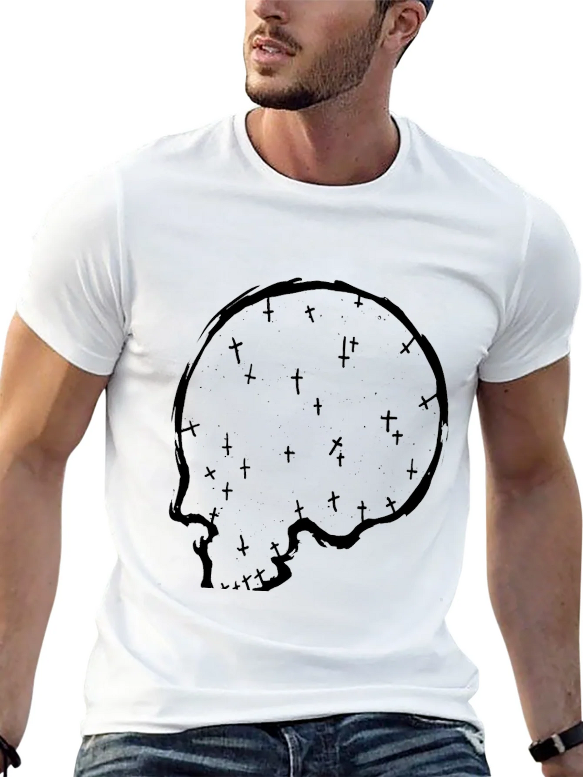 Skull & Crosses Graphic Print Black T-Shirt product image 12