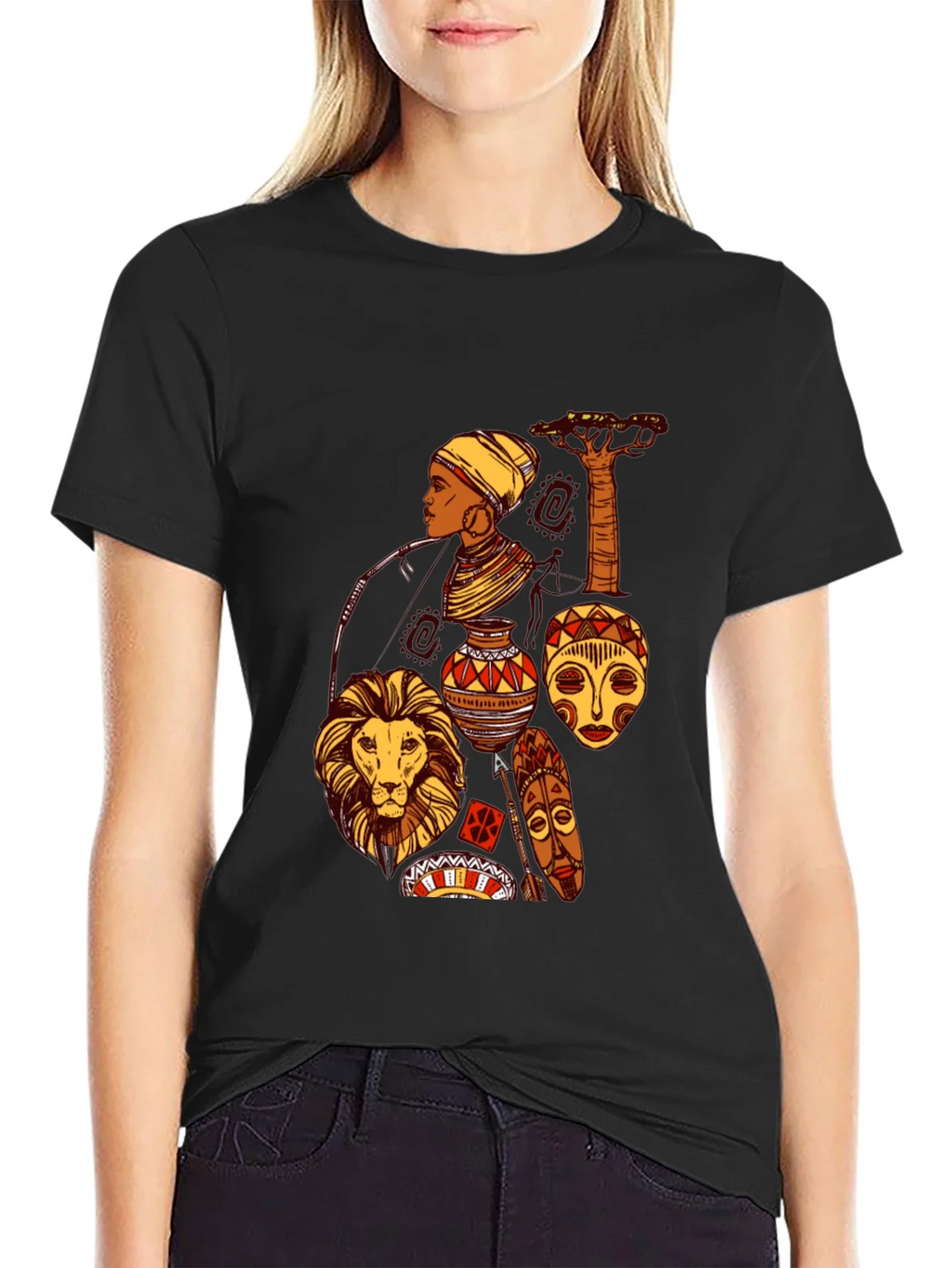 African Culture Graphic Print Black T-Shirt product image 2