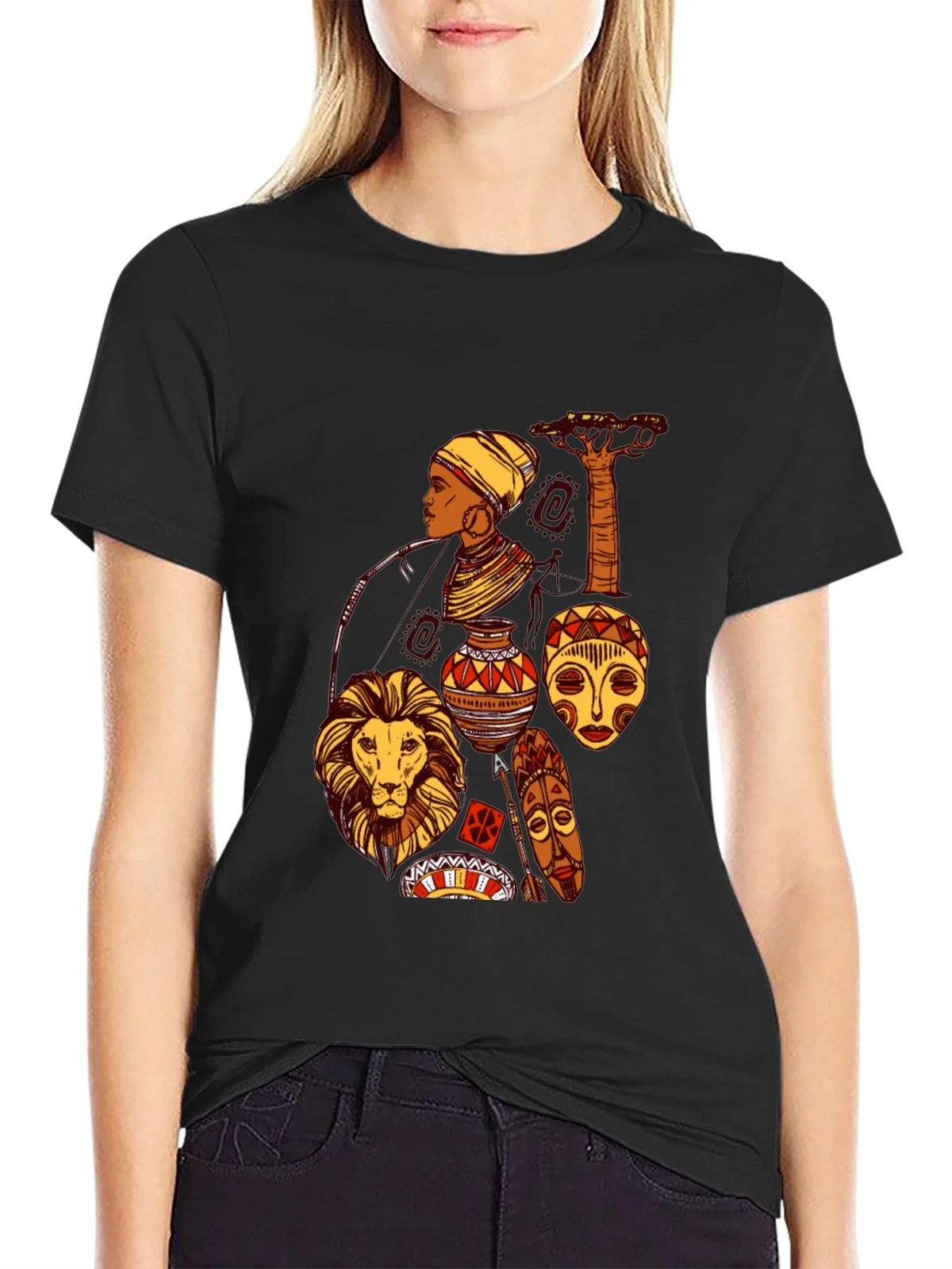 African Culture Graphic Print Black T-Shirt product image 2