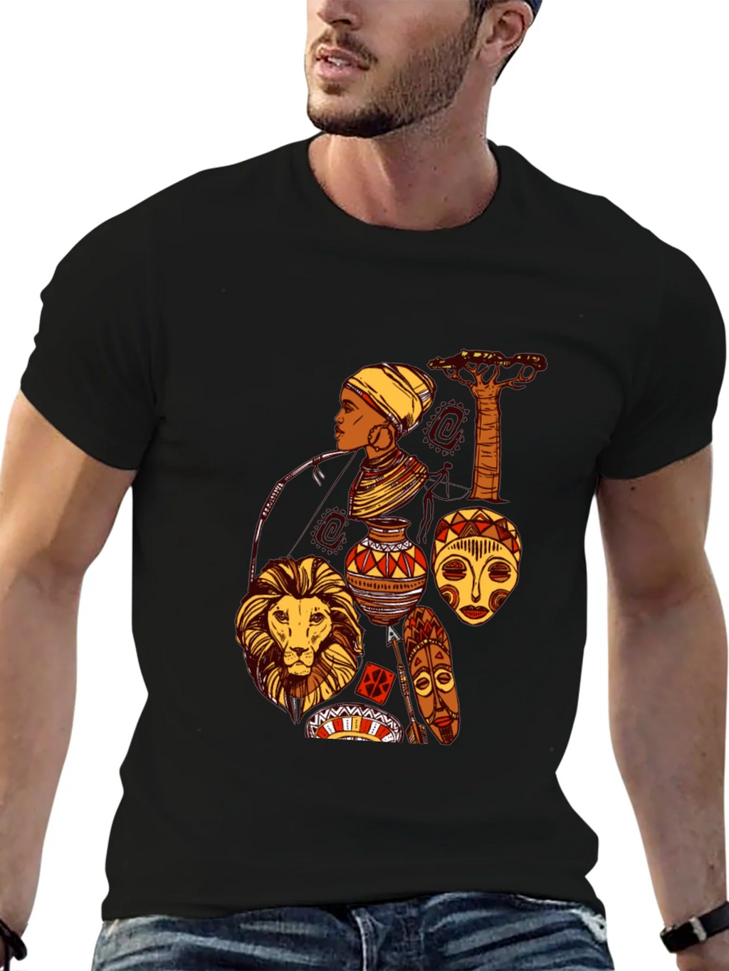 African Culture Graphic Print Black T-Shirt product image 4