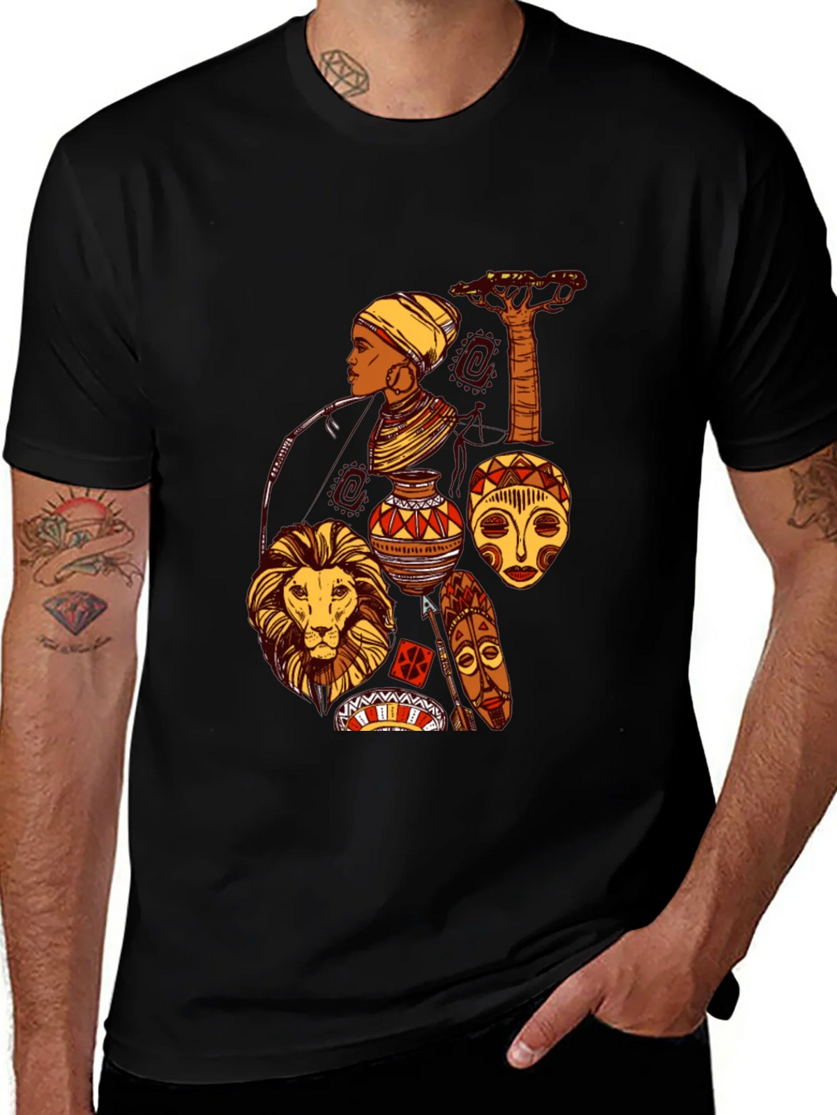 African Culture Graphic Print Black T-Shirt product image 1
