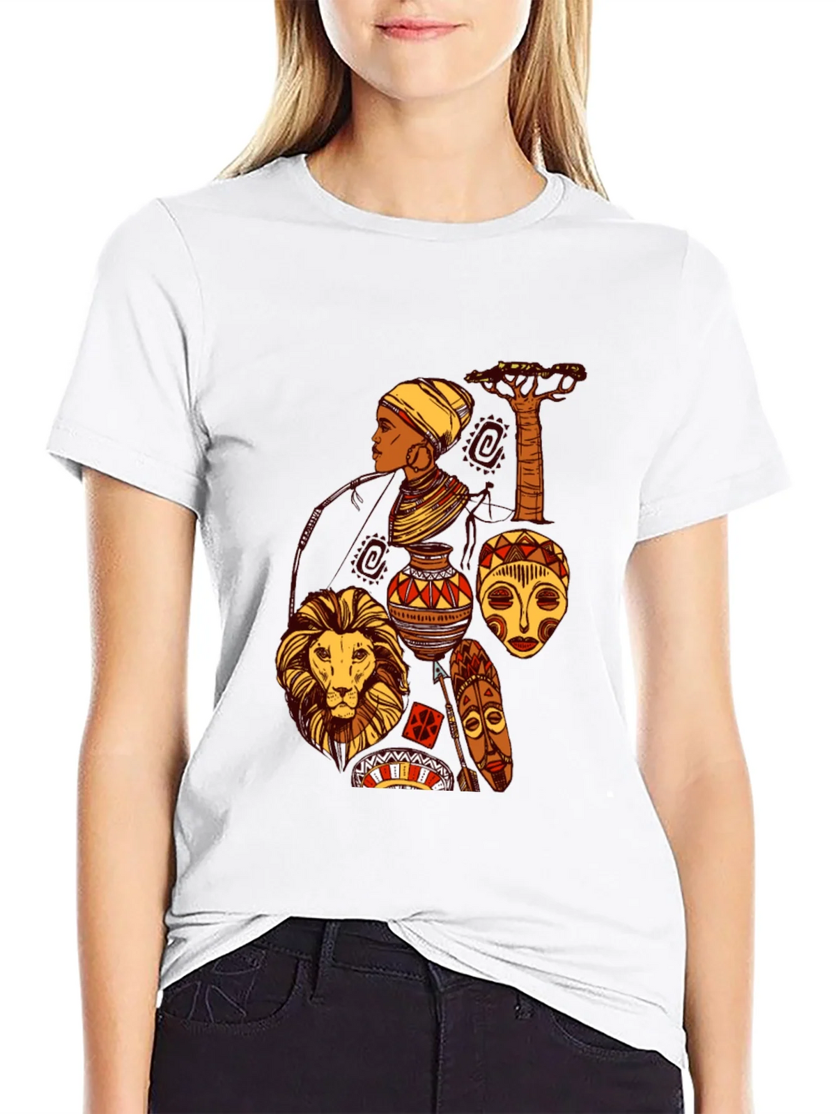 African Culture Graphic Print Black T-Shirt product image 6