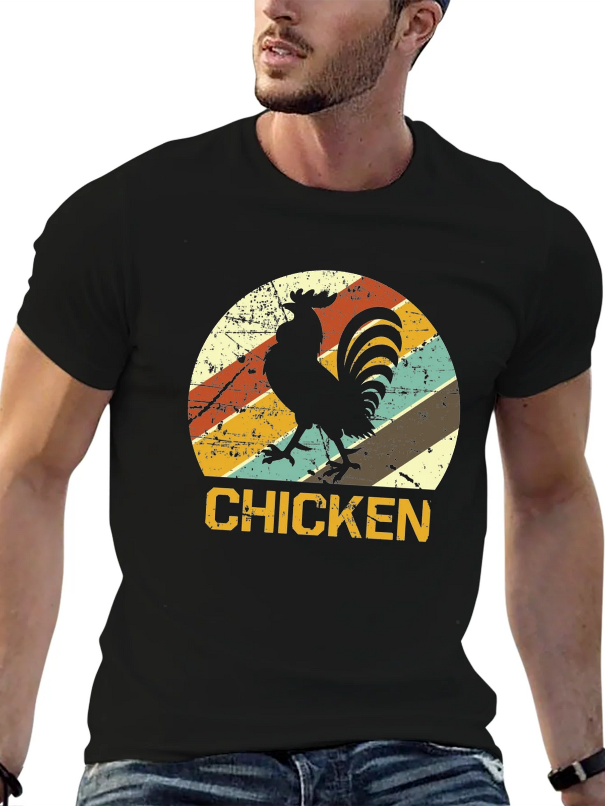 Retro Chicken Graphic T-Shirt - Black product image 6
