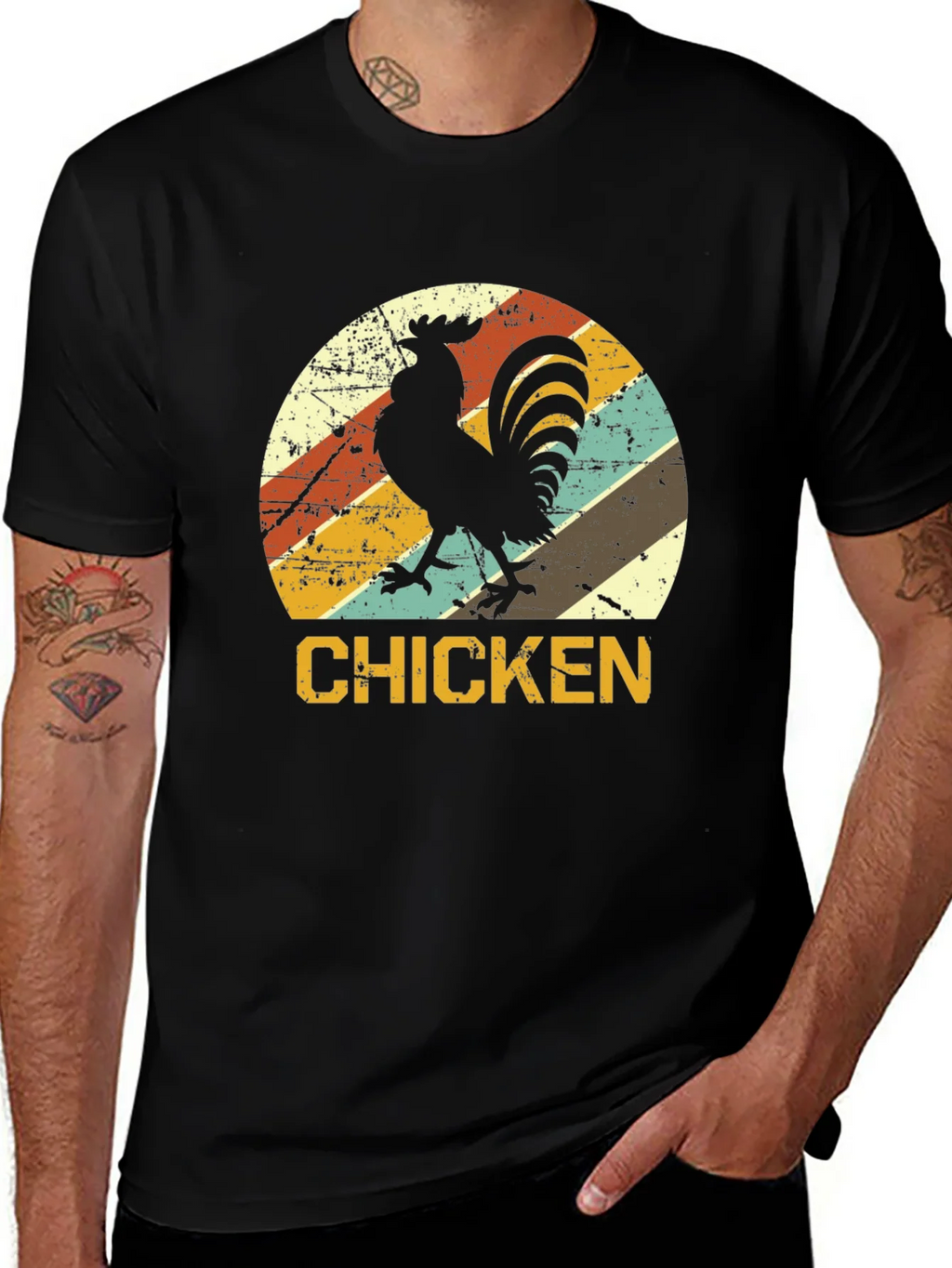 Retro Chicken Graphic T-Shirt - Black product image 1