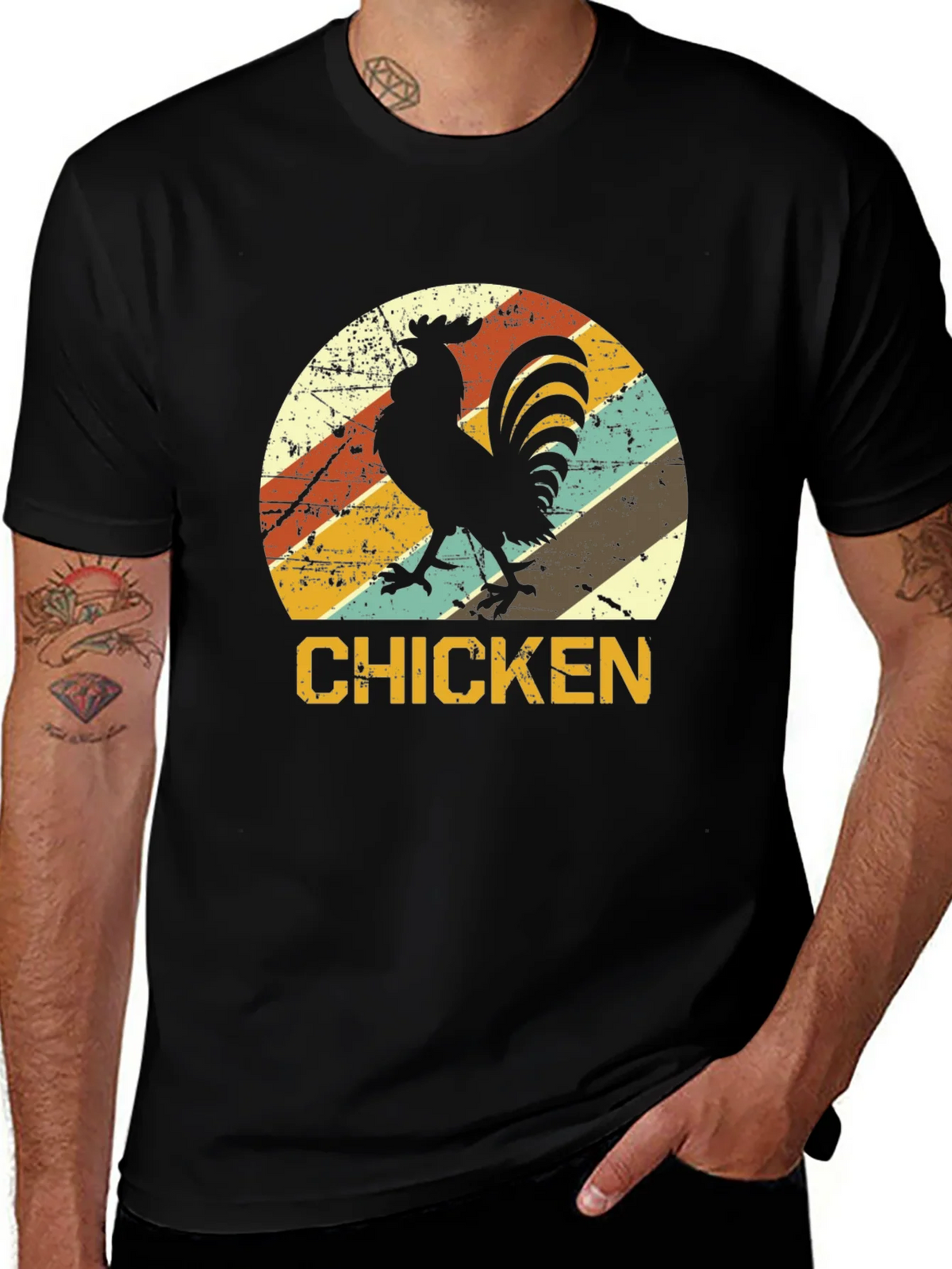 Retro Chicken Graphic T-Shirt - Black product image 1