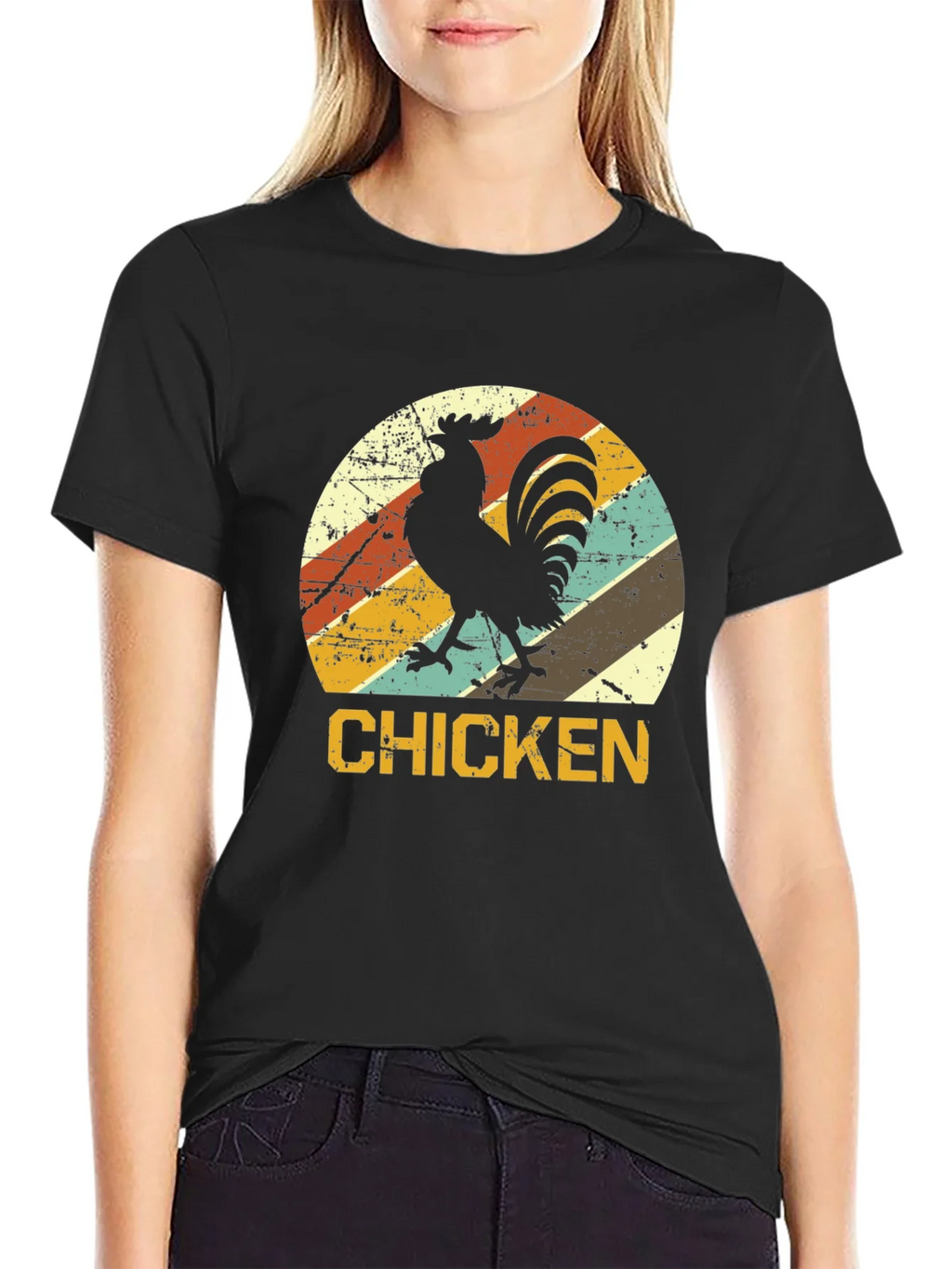 Retro Chicken Graphic T-Shirt - Black product image 2
