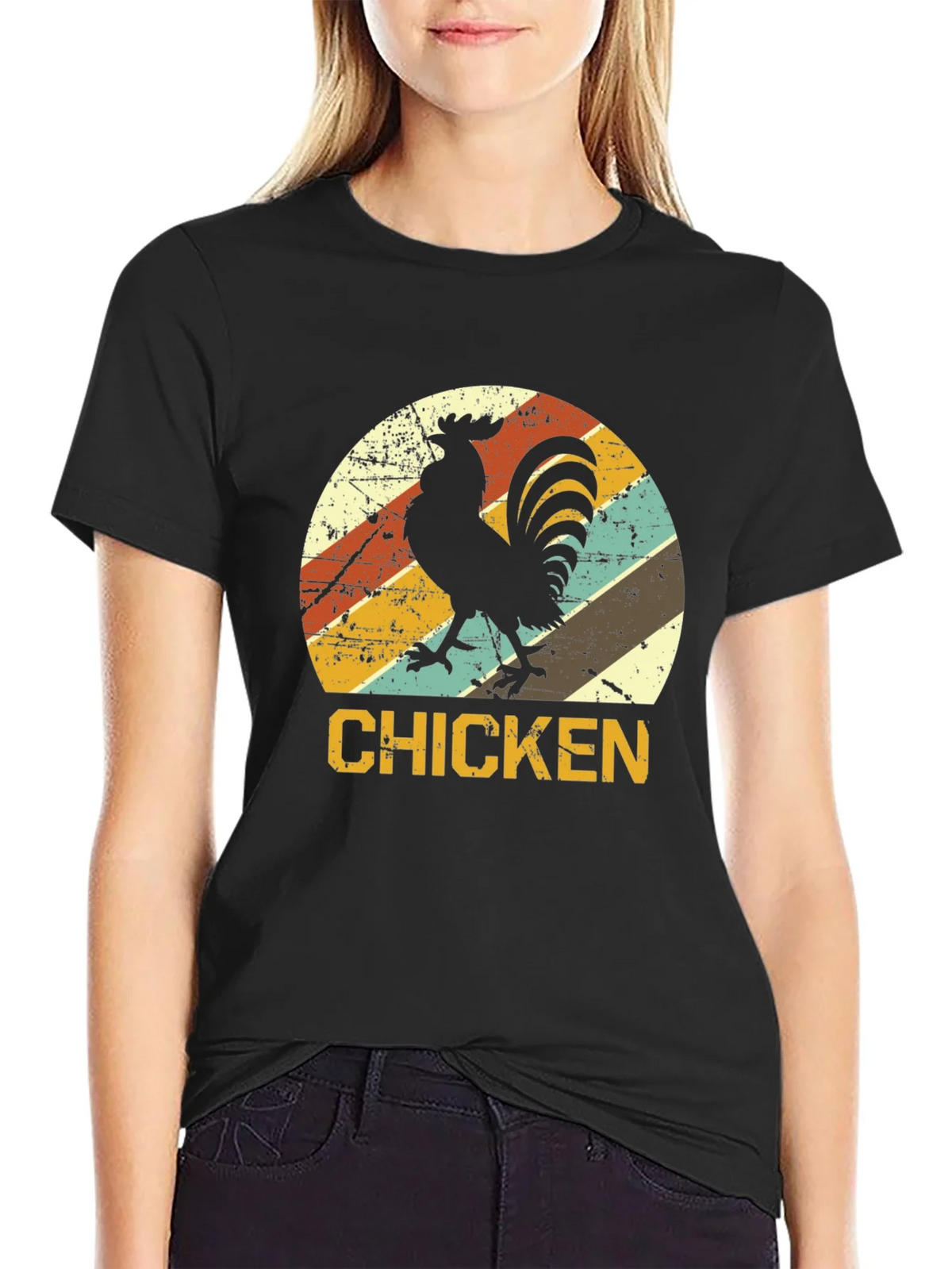 Retro Chicken Graphic T-Shirt - Black product image 2