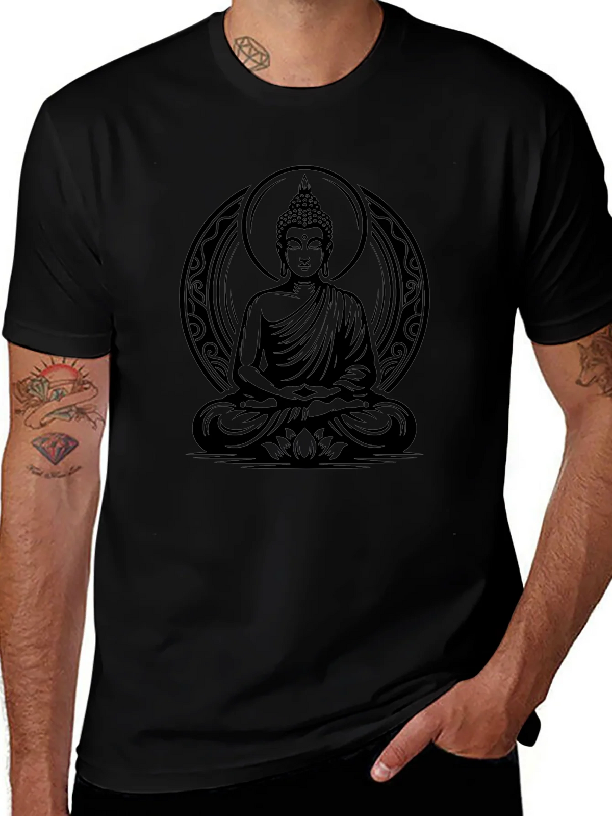 Buddha Graphic Print Black T-Shirt for Men product image 1