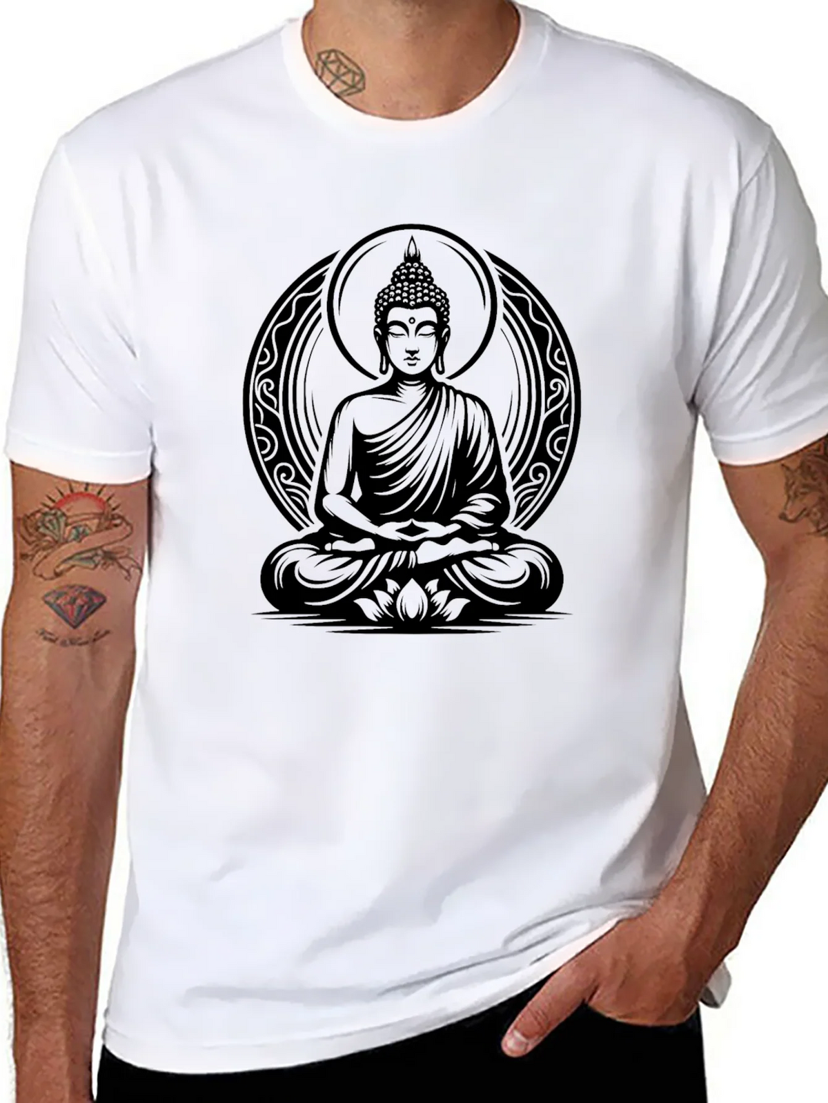 Buddha Graphic Print Black T-Shirt for Men product image 7