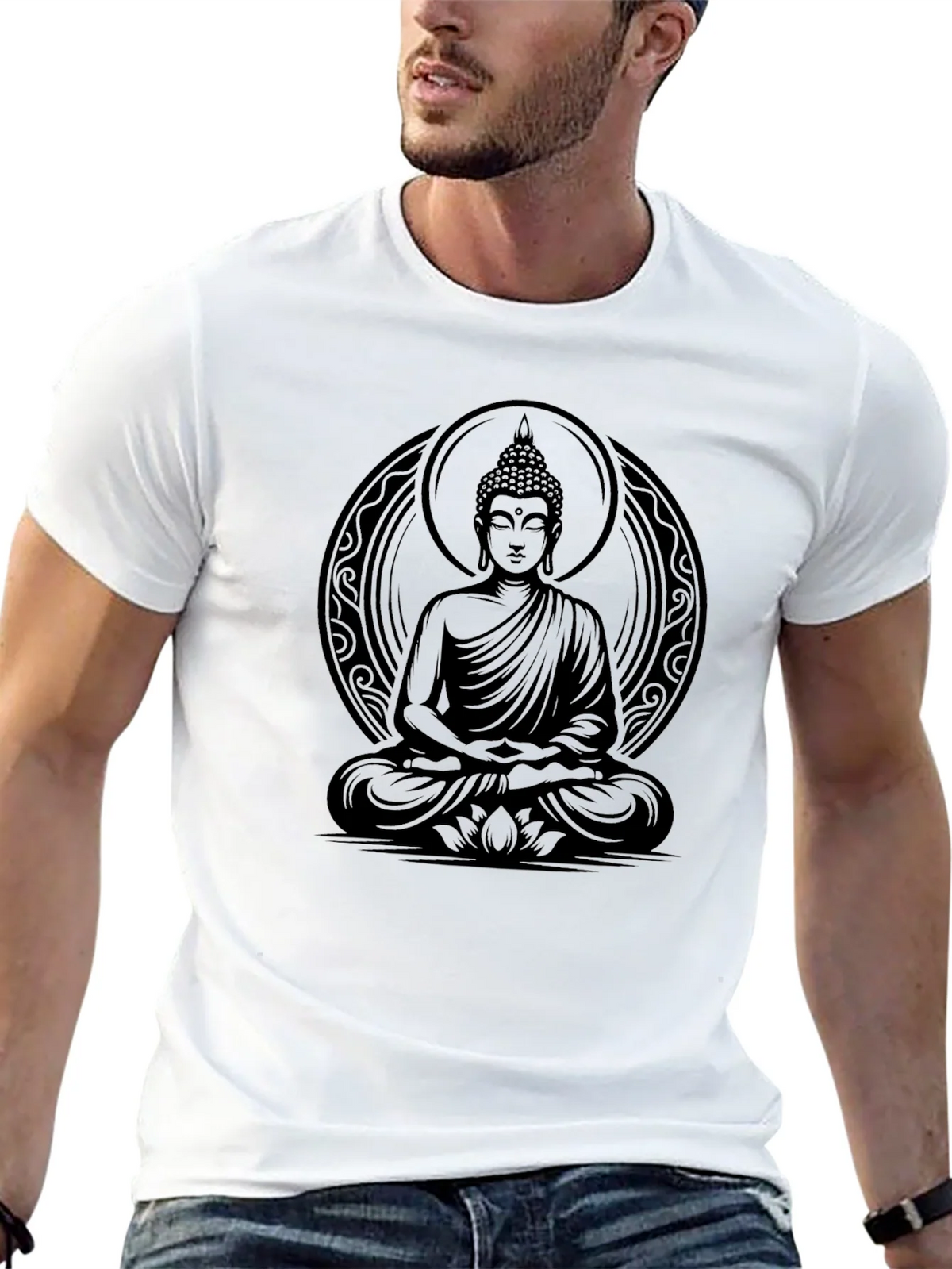 Buddha Graphic Print Black T-Shirt for Men product image 12