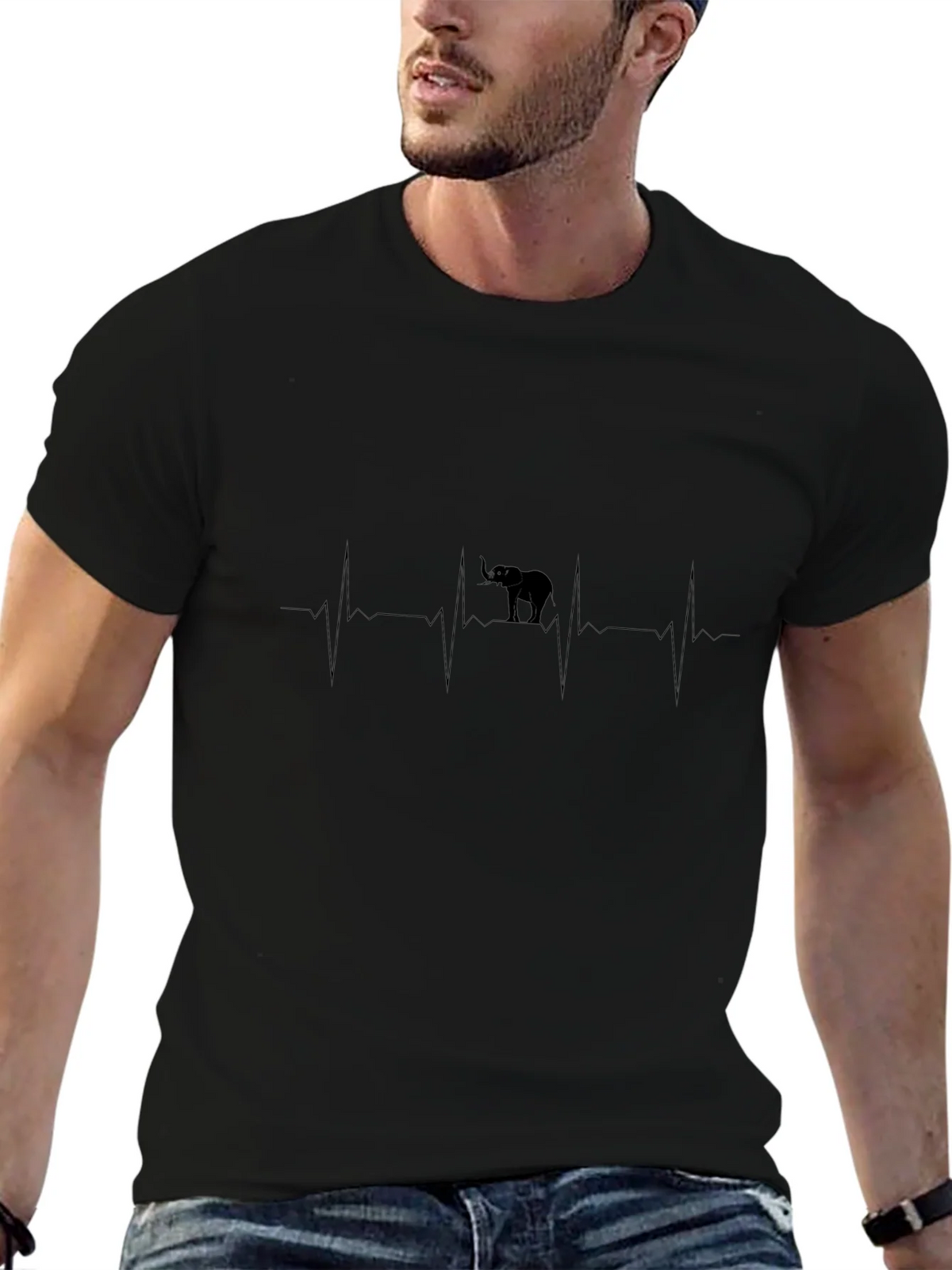 Elephant Heartbeat Graphic Tee - Black Casual T-Shirt product image 6