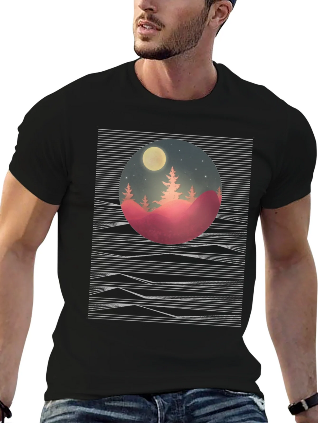 Nature Scene Graphic Tee - Black Cotton T-Shirt product image 6